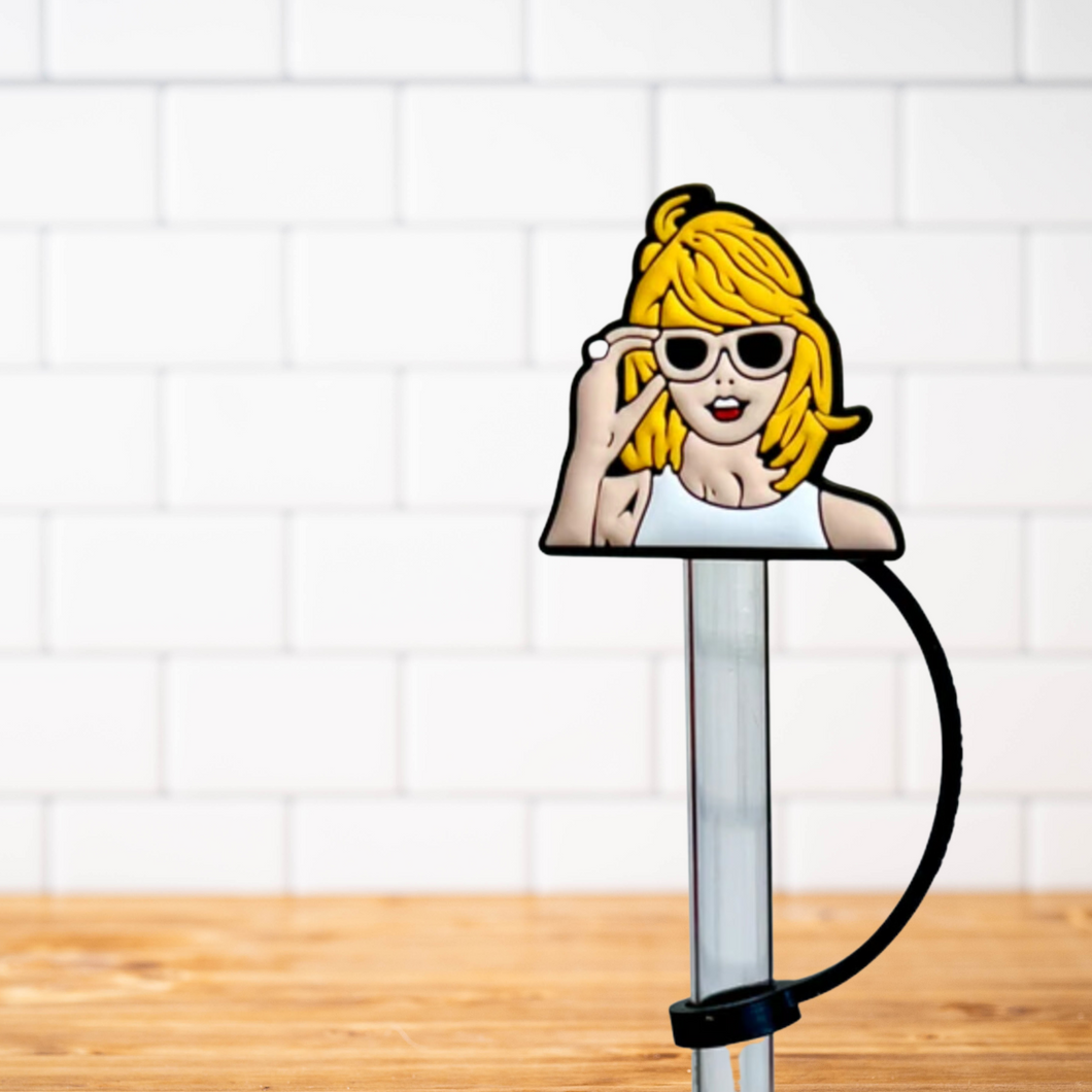 Silicone Straw Topper- Taylor Swift in Sunnies