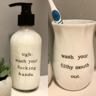Ugh Wash Your Effing Hands Soap Dispenser and Wash Your Filthy Mouth Out Tumbler Gift Set