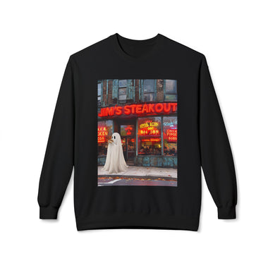 Jim's Steakout Buffalo Ghost Crewneck Sweatshirt, Cozy Fall Fashion, Halloween Apparel, Spooky Gift, Unisex Casual Wear