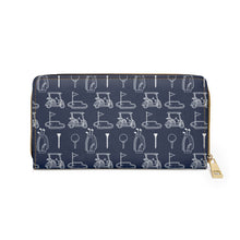 Navy and White Golf Patterned Full Zipper Faux Leather Wallet