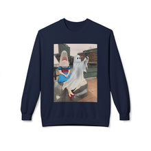 Shark Girl Selfie Buffalo Ghost Crewneck Sweatshirt, Cozy Fall Fashion, Halloween Apparel, Spooky Gift, Unisex Casual Wear