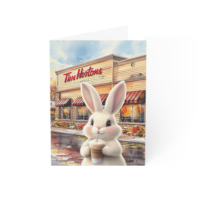 Easter Bunny Getting an Iced Coffee at Tim Horton's Easter Greeting Card