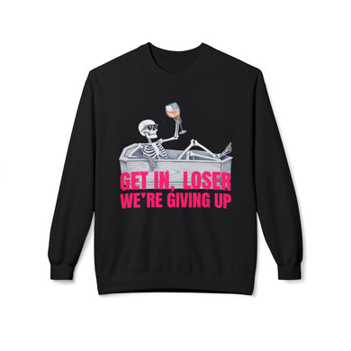 Get In Loser We're Giving Up Mean Girls Ghost Crewneck Sweatshirt, Cozy Fall Fashion, Halloween Apparel, Spooky Gift, Coffin Casual Wear