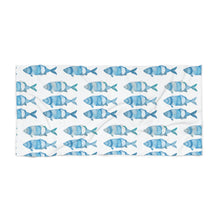 Watercolor Blue Fish Patterned Beach Towel