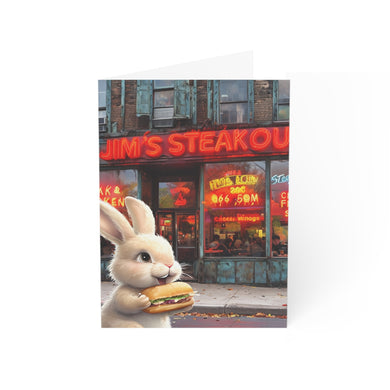 Easter Bunny Getting a Hoagie at Jim's Steakout Easter Greeting Card