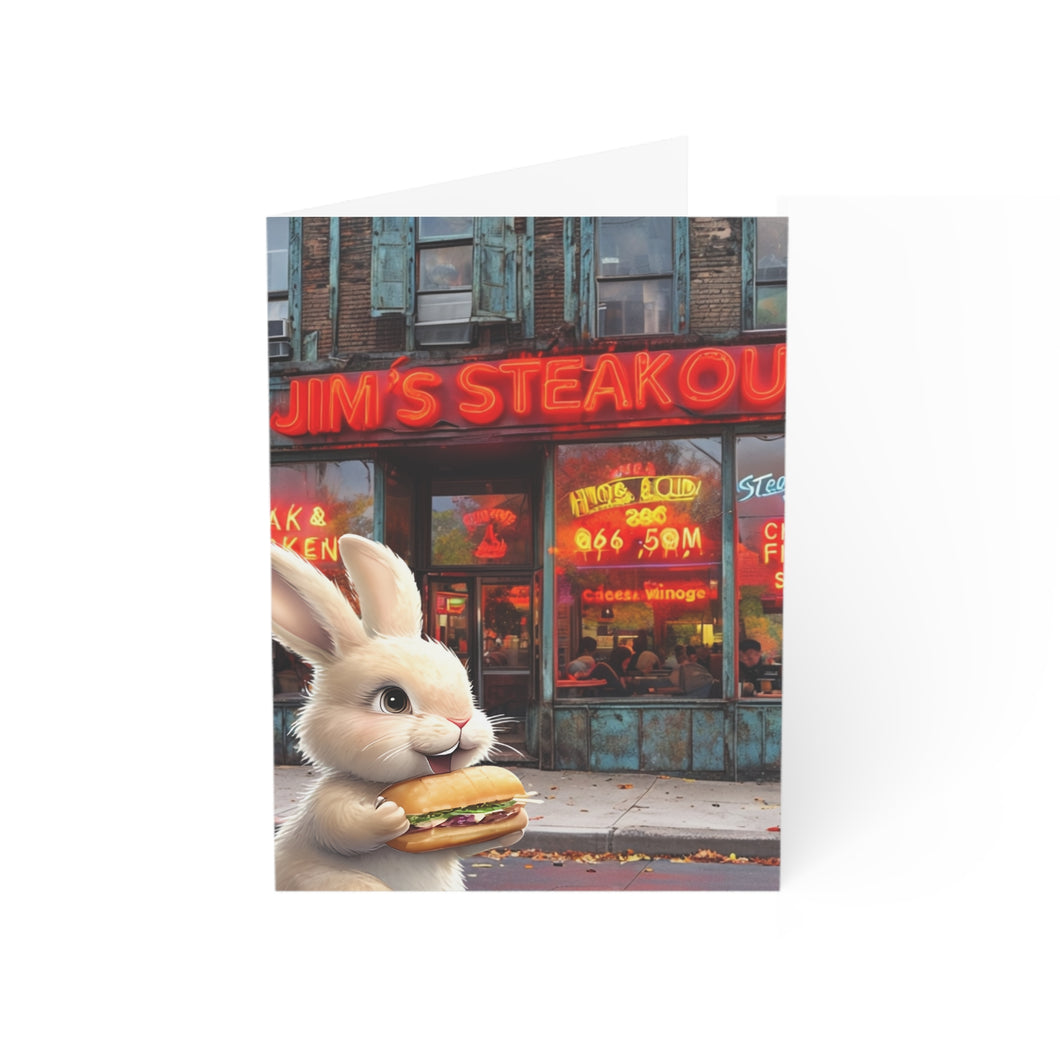 Easter Bunny Getting a Hoagie at Jim's Steakout Easter Greeting Card