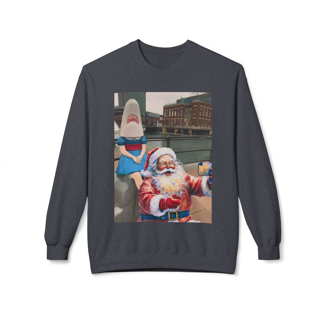 Santa Selfie with Shark Girl Unisex Cozy Crewneck Sweatshirt