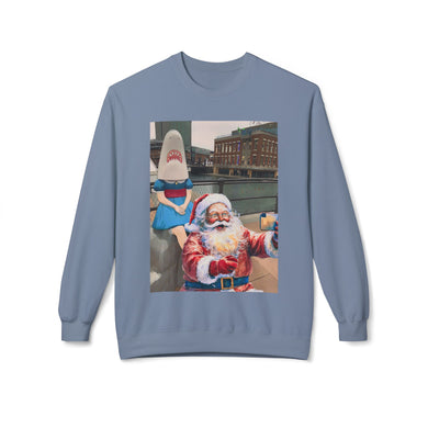 Santa Selfie with Shark Girl Unisex Cozy Crewneck Sweatshirt