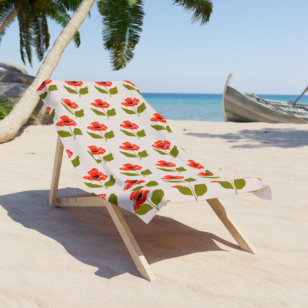 Pretty Poppy Floral Patterned Beach Towel