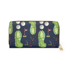 Golf Ball, Flag and Golf Green Patterned Faux Leather Zipper Wallet