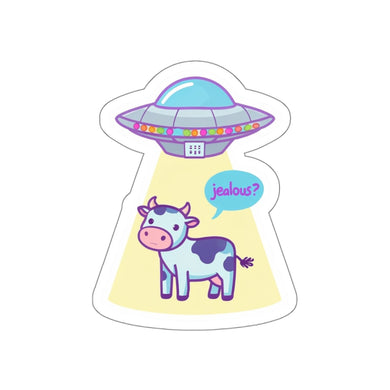 Jealous? Cow Alien Abduction Waterproof Sticker