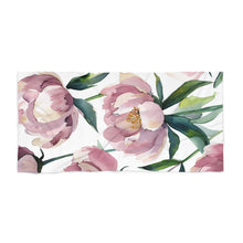 Pink Peony Watercolor Floral Patterned Beach Towel