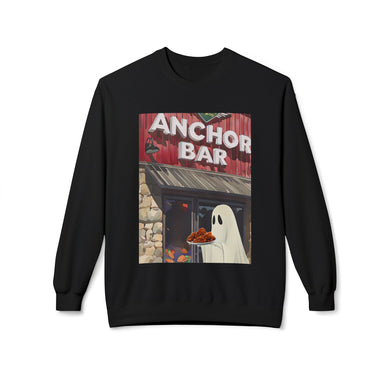 Anchor Bar Buffalo Ghost Crewneck Sweatshirt, Cozy Fall Fashion, Halloween Apparel, Spooky Gift, Unisex Casual Wear Chicken Wings