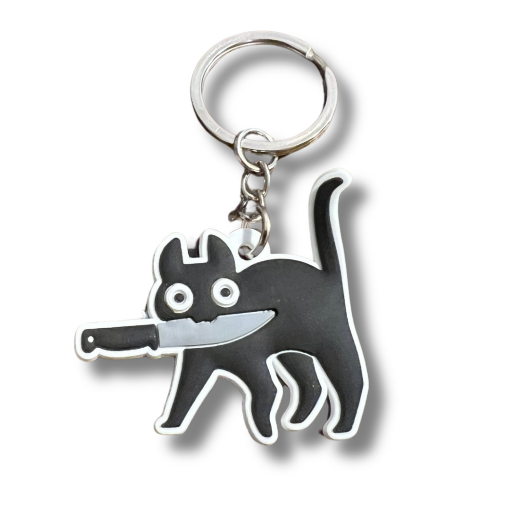 Silicone Keychain- Stabby Cat