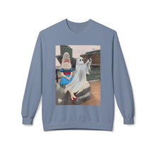 Shark Girl Selfie Buffalo Ghost Crewneck Sweatshirt, Cozy Fall Fashion, Halloween Apparel, Spooky Gift, Unisex Casual Wear