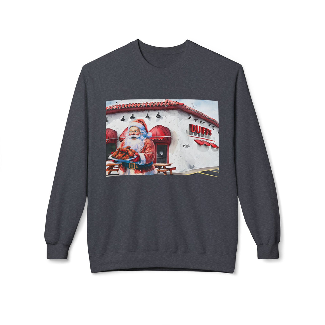 Santa Getting Wings at Duff's Cozy Unisex Christmas Crewneck Sweatshirt
