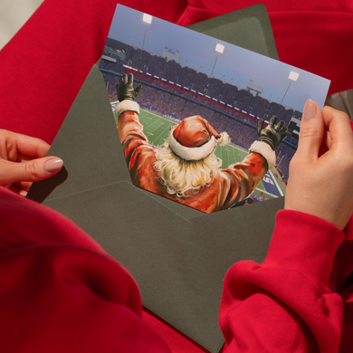 Santa At the Stadium Cheering Buffalo NY Christmas Greeting Card