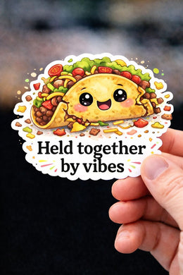 Held Together By Vibes Taco Waterproof Sticker