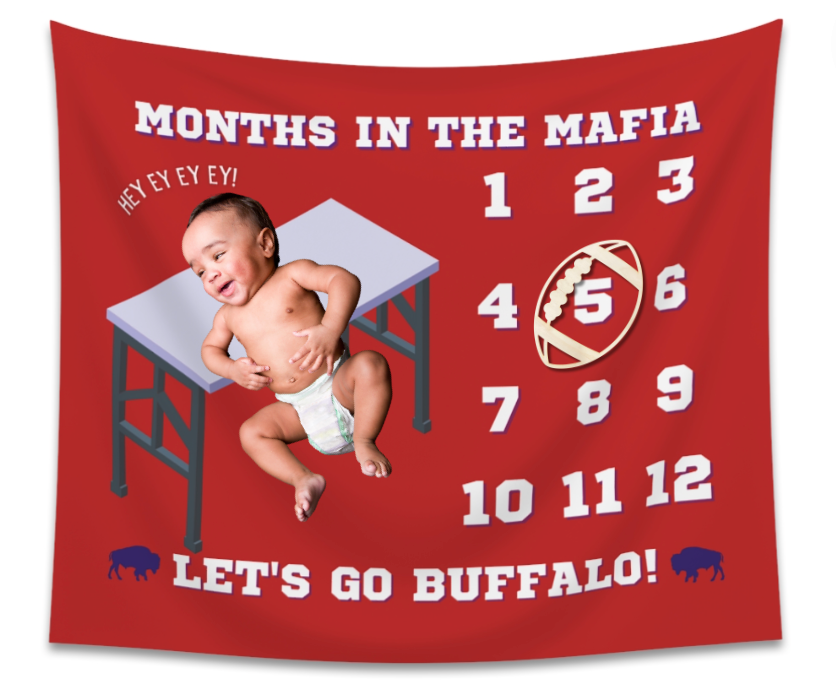 Bills Mafia Months in the Mafia Baby Monthly Milestone Photo Prop Tapestry with Birch Football Monthly Marker
