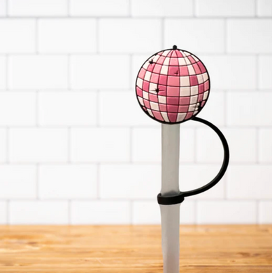 Silicone Straw Topper- Pink Mirrorball