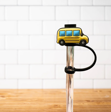 Silicone Straw Topper- Yellow School Bus