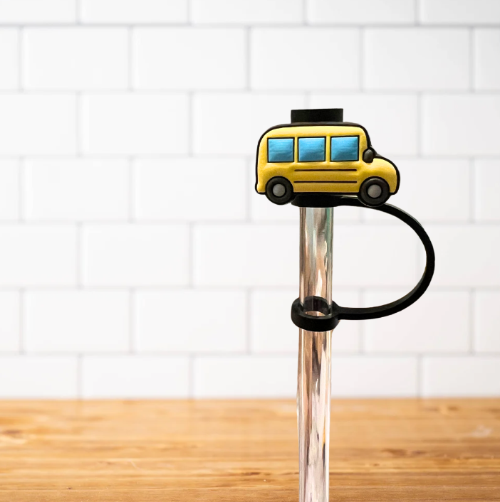 Silicone Straw Topper- Yellow School Bus