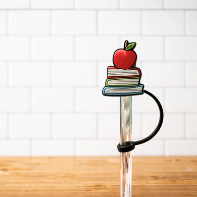 Silicone Straw Topper- Teacher's Apple on Top of Books