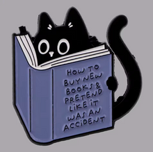 Black Cat Buying Books By Accident Enamel Pin