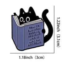 Black Cat Buying Books By Accident Enamel Pin