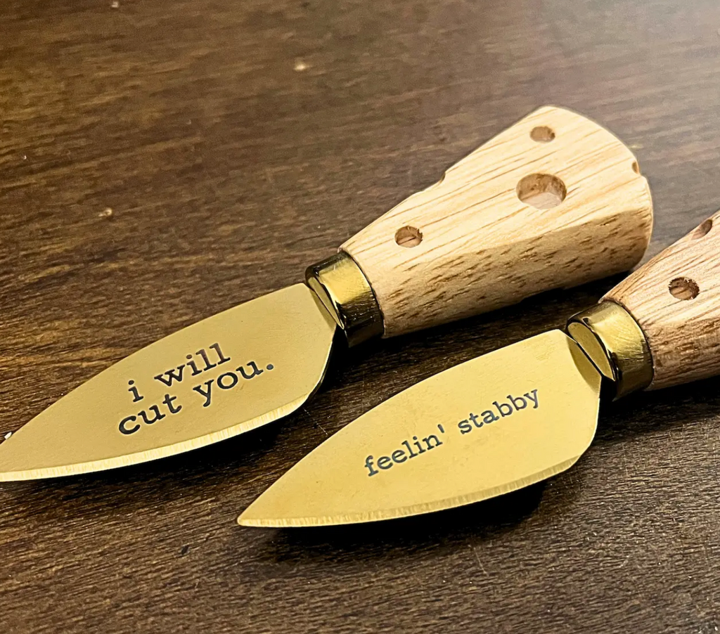 I Will Cut You Cheese Knife in Brass with Cheese Handle – Buffalovely