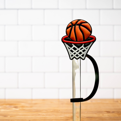 Silicone Straw Topper- Basketball with Hoop