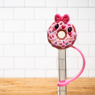 Silicone Straw Topper- Pink Sprinkle Donut