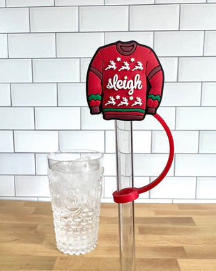 Silicone Straw Topper- Sleigh Sweater