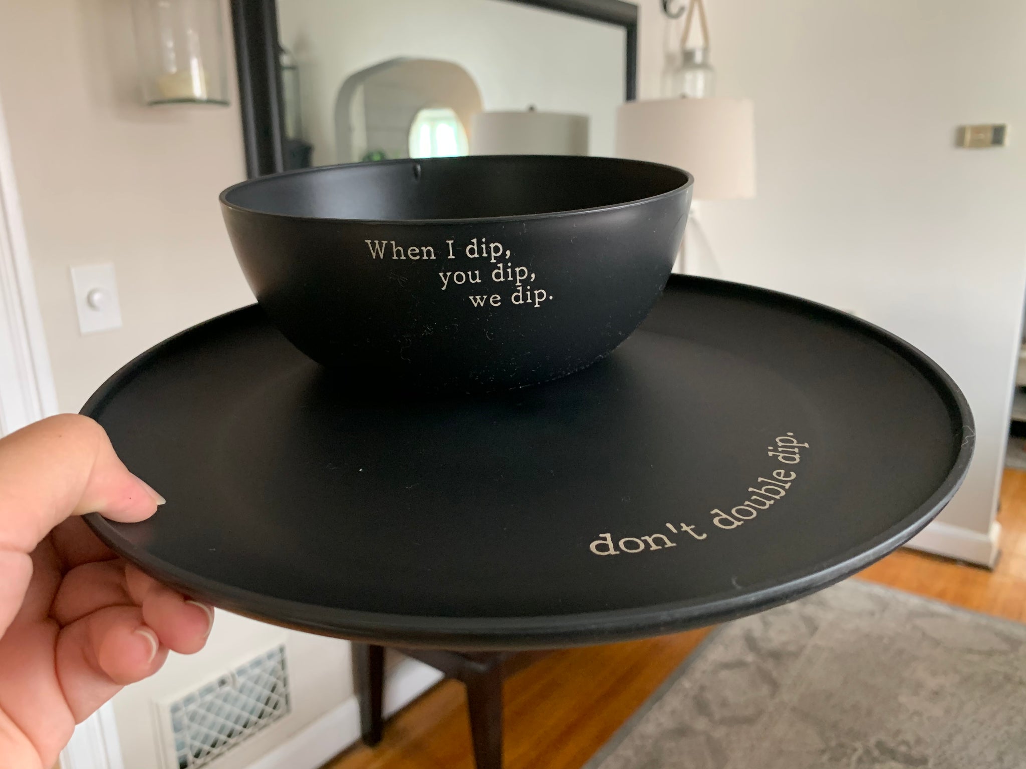 Black Plastic Bowl and Plate Set When I Dip, You Dip, We Dip Buffalovely