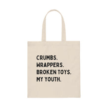 Crumbs, Wrappers, Broken Toys, My Youth Canvas Tote Bag